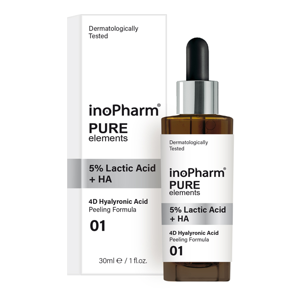 INOPHARM PURE -elementit kohtaavat kuoren 5% maitohapolla + HA -seerumilla maitohapolla