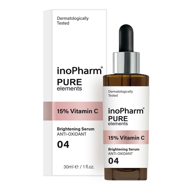 INOPHARM PURE -elementit kohtaavat kuoren 15% C-vitamiiniseerumin kanssa C-vitamiinilla