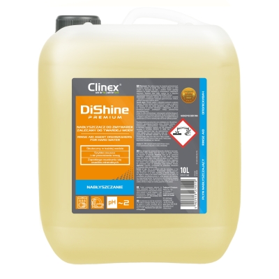 Clinex DiShine Premium — astianpesukoneen huuhtelukirkaste erittäin kovalle vedelle, 10 l