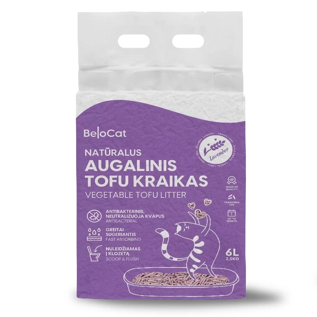 BeloCat TOFU luonnollinen kissanhiekka laventelin tuoksulla | 6 l / 2,5 kg