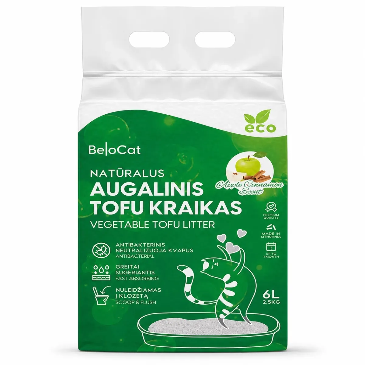 BeloCat TOFU luonnollinen kissanhiekka omenan ja kanelin tuoksulla | 6 l / 2,5 kg