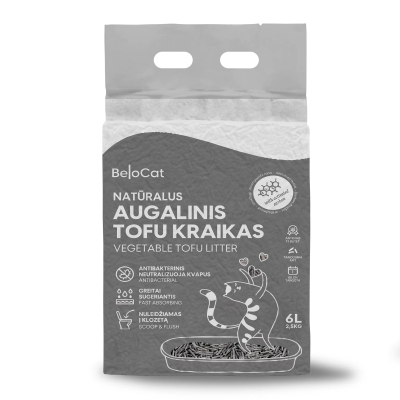 BeloCat TOFU luonnollinen kissanhiekka aktiivihiilellä | 6 l / 2,5 kg