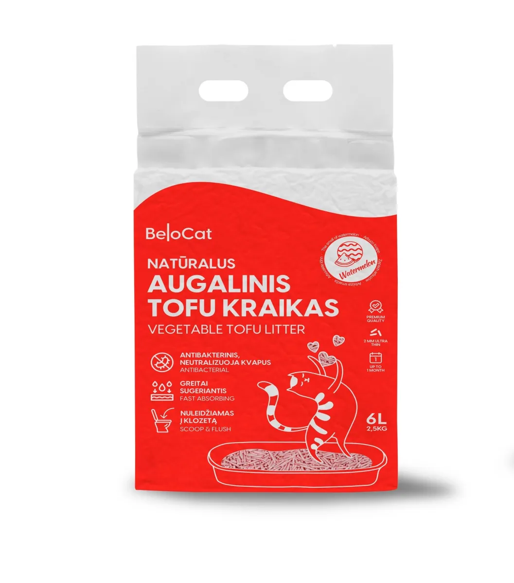 Kissanhiekka “Belocat” TOFU, 6 l / 2,5 kg (vesimeloni), 100 % luonnollinen