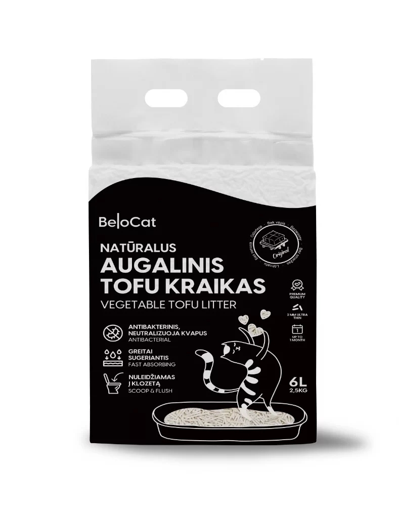 Kissanhiekka “Belocat” TOFU, 6 l / 2,5 kg (Original), 100 % luonnollinen