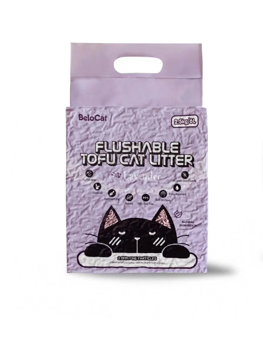 Kissanhiekka “Flushable” TOFU, 6 l / 2,5 kg (laventeli), 100 % luonnollinen