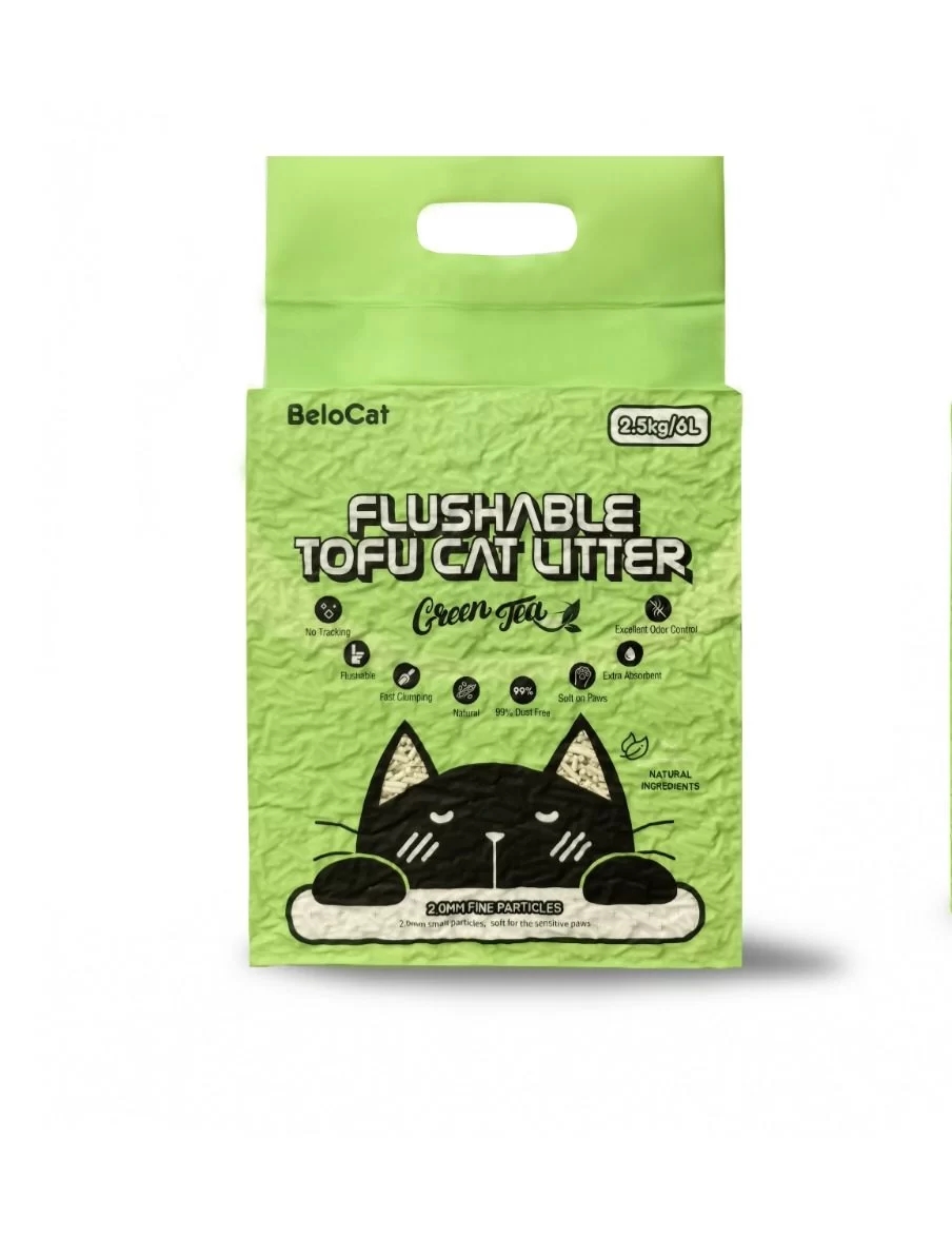Kissanhiekka “Flushable” TOFU, 6 l / 2,5 kg (vihreä tee), 100 % luonnollinen
