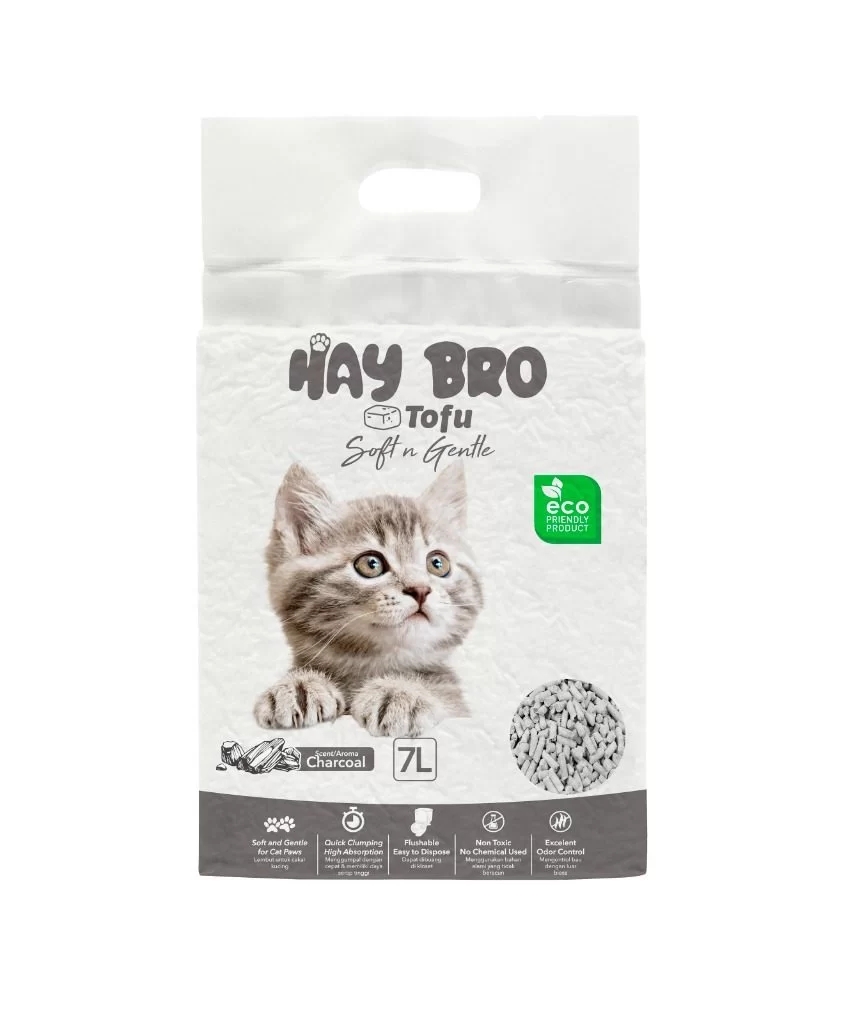 TOFU-kissanhiekka kissoille “HayBro” 7 l / 2,5 kg (hiili), 100 % luonnollinen