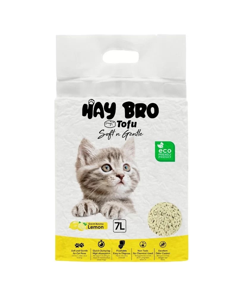 TOFU-kissanhiekka kissoille “HayBro” 7 l / 2,5 kg (sitruuna), 100 % luonnollinen