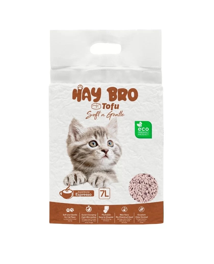 TOFU-kissanhiekka kissoille “HayBro” 7 l / 2,5 kg (espresso), 100 % luonnollinen