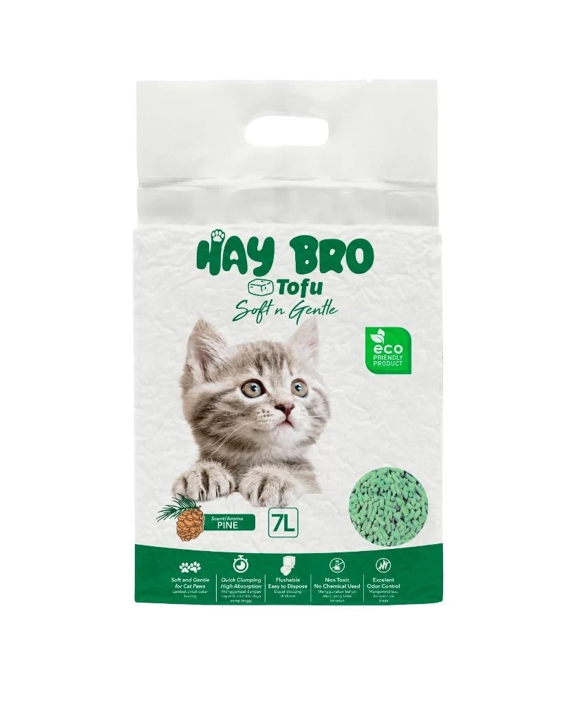 TOFU-kissanhiekka kissoille “HayBro” 7 l / 2,5 kg (mänty), 100 % luonnollinen